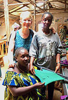 Learning to knit at Kiziba refugee camp